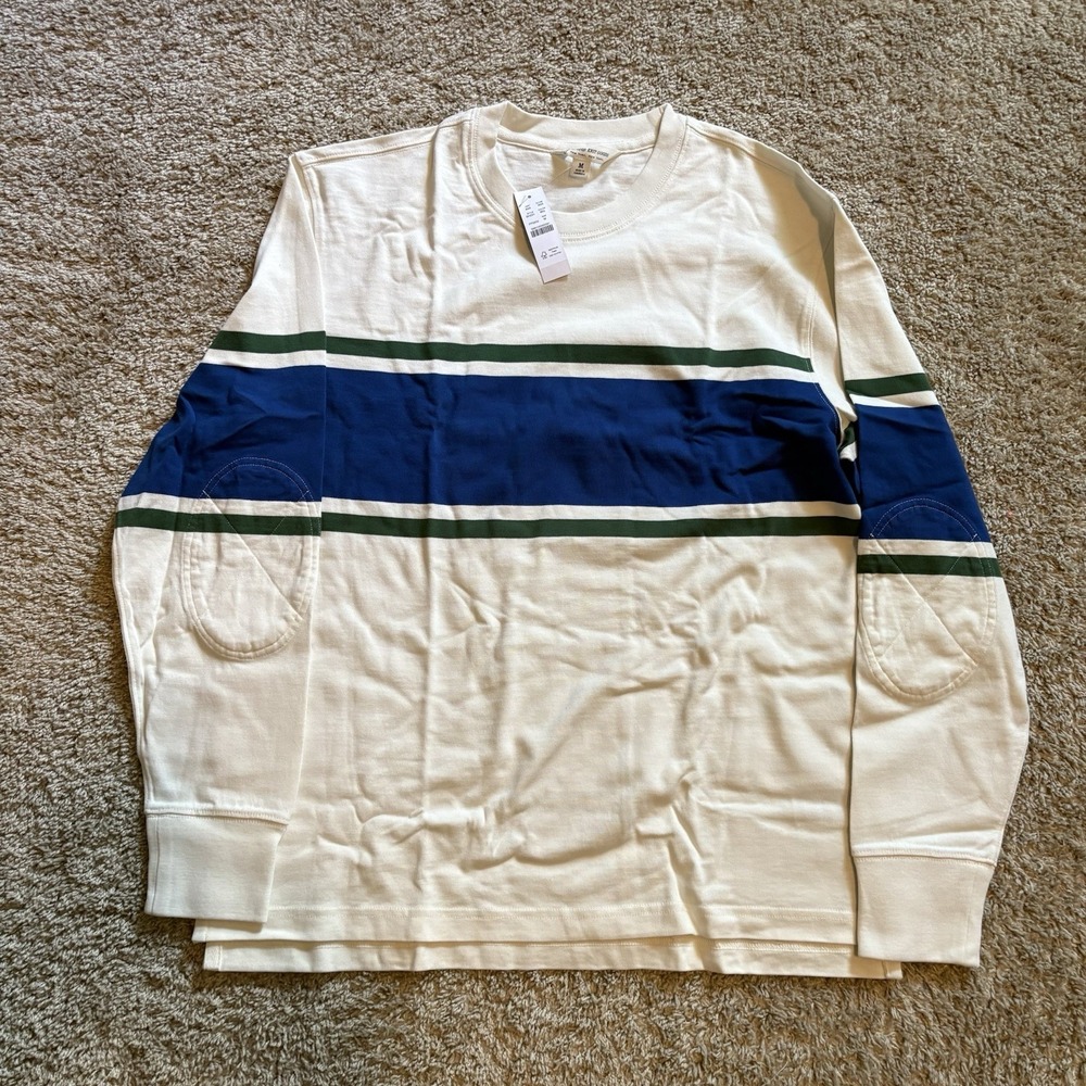 Brand New J Crew Rugby Style Crewneck Shirt Long Sleeve Cream‎ Multi Mens Med